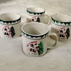 Vintage 1998 Let It Snow Atica Christmas Mug Set 4